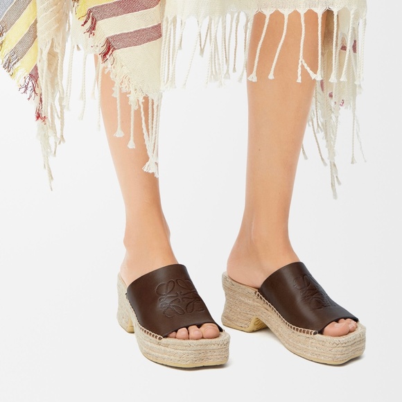 LOEWE Paula's Ibiza Petal Espadrille Platform Slide Sandals in Brown Leather 38 - Picture 7 of 7